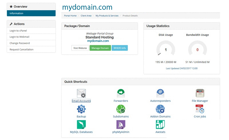 Manage your domain name and hosting services at clients.webage.net